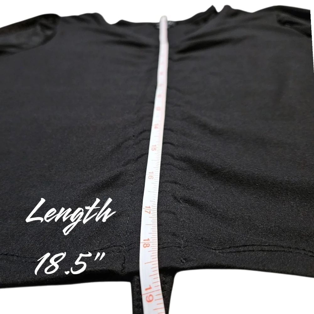Y2K Black Ruched Tie Mesh Sleeve Top Sheer Long Sleeve Clubwear Sz L Baddie - Picture 15 of 16